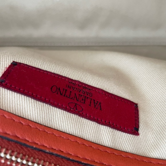 Valentino Vitello Orange Rockstud Double Handle Tote Orange Shoulder Bag - Picture 9 of 10